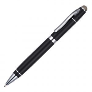 An executive metal ball pen with a stylish mesh fabric stylus. The smooth twist action mechanism and elegant chrome features make for an excellent corporate gift.