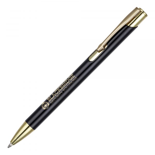 A gold trim version of our best selling metal ball pen. Incredible value!