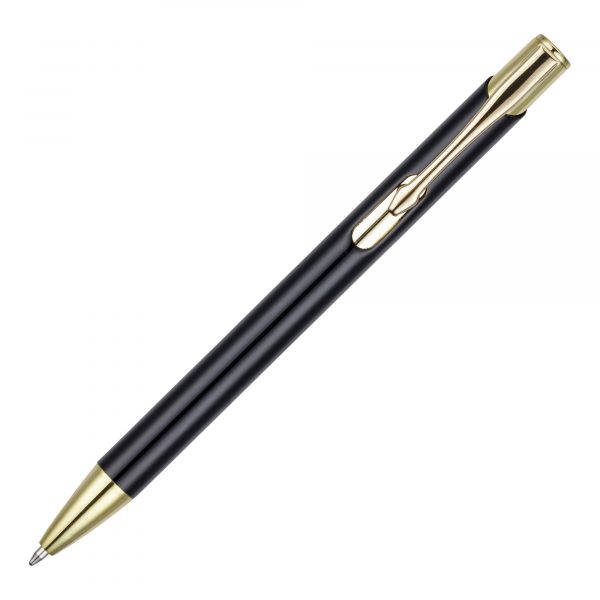 A gold trim version of our best selling metal ball pen. Incredible value!