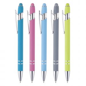 An aluminium pen with a 'soft-feel' finish - now available in a range of vibrant tropical colours with matching stylus top.
