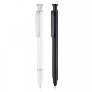 A very well made metal pen in a modern design with a large print area. The black is undercoated chrome for a mirror chrome finish when engraved. (engraving is at an additional cost).