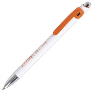 A sleek ball pen with a two tone moulded barrel and clip with a chromed nose cone. A great print area to the barrel.
