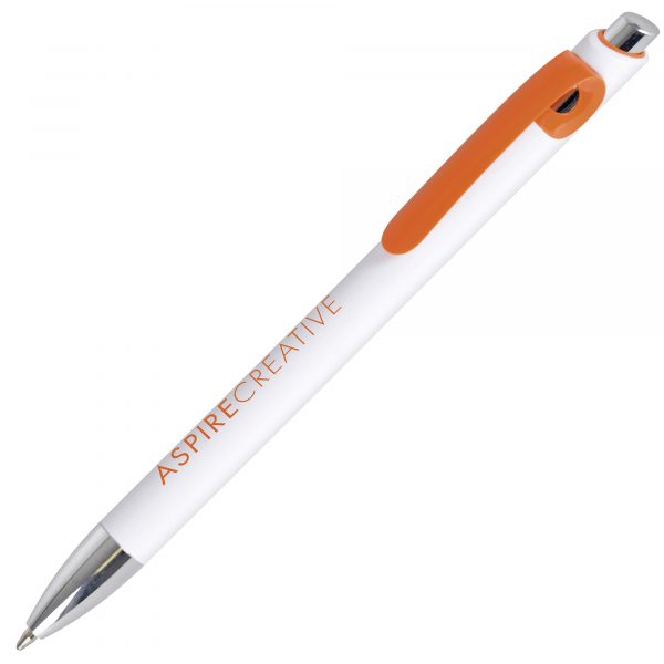 A sleek ball pen with a two tone moulded barrel and clip with a chromed nose cone. A great print area to the barrel.