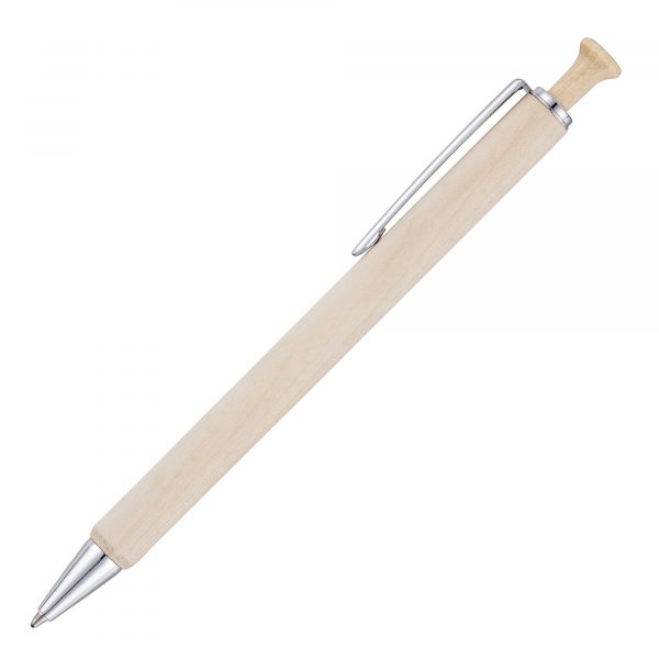 Push action ball pen with stunning chrome metal trims, this model features Birch Wood barrel from a sustainable source.