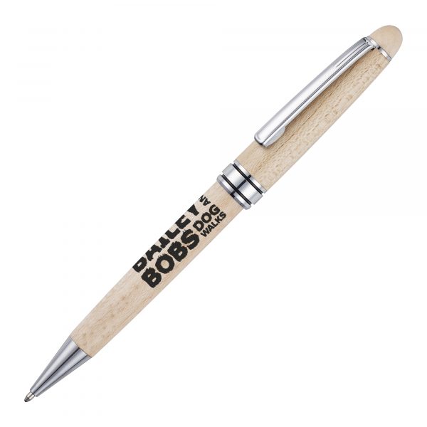 Classic design twist action ball pen made from Birch Wood, stunning chrome trims make this your go to product for a high end eco giveaway.