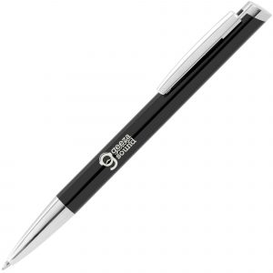 An intriguing and unusual clip press action in this fantastic looking pen. Black Ink.