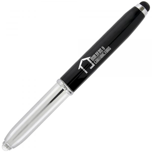 A multi-functional pen with an LED light at one end and a Soft Stylus on the other.