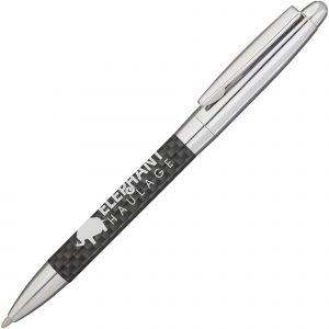 A substantial twist action ball pen with carbon fibre look lower barrel and a great print area to the lower barrel. Carbon fibre finish can also be engraved to great effect (at an additional cost)