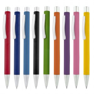 An executive push action metal ball pen available in a range of vibrant stand out colours with striking chrome trim. Due to the tactile finish we mark the pen by engraving or digital print only.
