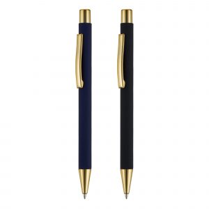An executive soft feel push action ball pen with striking gold trims and beautiful gold engraving to match.