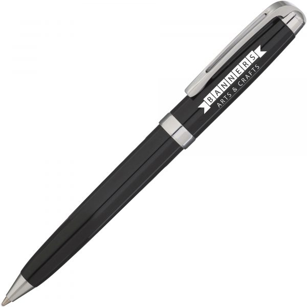 A well balanced, twist action ball pen with a hinged clip. Can be supplied on its own or as a set with the matching roller. Black version engraves chrome.