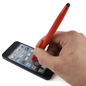 A truly useful pen! A twist action ball pen with a stylus, phone holder and screen cleaner.