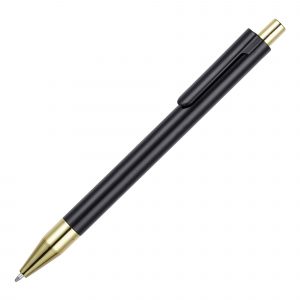 A gold trim version of our stylish push action ball pen with a high gloss finish. Black only.