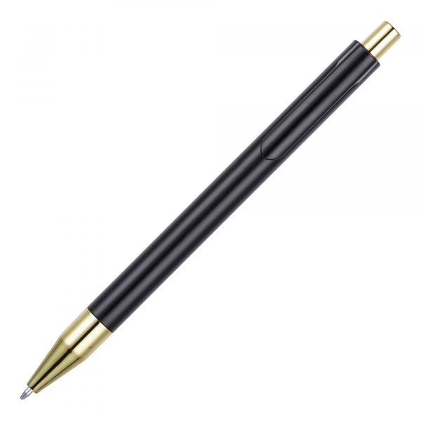 A gold trim version of our stylish push action ball pen with a high gloss finish. Black only.