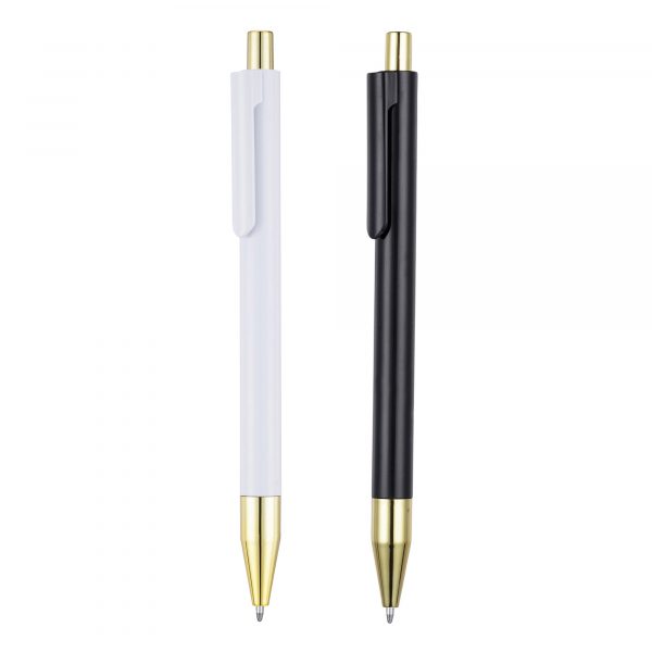 A gold trim version of our stylish push action ball pen with a high gloss finish. Black only.