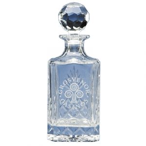 0.8ltr elegant square spirit decanter is beautifully crafted out of 24% lead crystal. Price includes engraving and blue gift box.