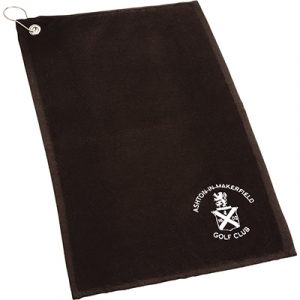 Value in Velour! Top quality 420 grams velour golf towel embroidered to your design, with a silver eyelet and a silver clip for attachment to golf bag.