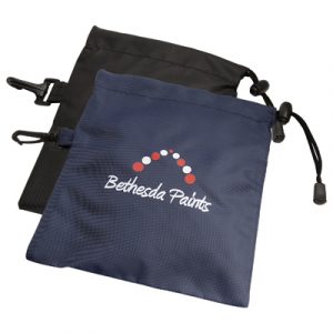 Great Value Bag! Golfer's quality nylon goody bag printed to your design, with a drawstring top and a clip for attachment to golf bag.