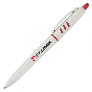 S30 FT plastic retractable ball pen. Solid White Barrel and Coloured Trim. Black Ink Refill. Made in Italy.