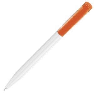 S45 FT retractable plastic ball pen. Solid White Barrel with coloured clip and push button. Black Ink.