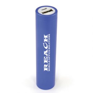 Aluminium power bank with 2600mAh capacity. Supplied with a USB cable and packaged in a white box