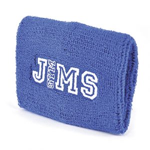 Singular towelling material, elasticated personalised wrist sweatband. Pricing Include a 5000 stitch embroidery.