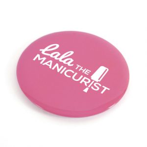 Circular compact mirror with metal backing and a great personalisation area.