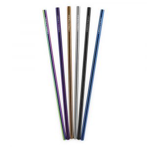 Straight stainless steel metallic coloured metal straw. Cleaning brush and pouch available at an additional cost. Available in 5 metallic colours