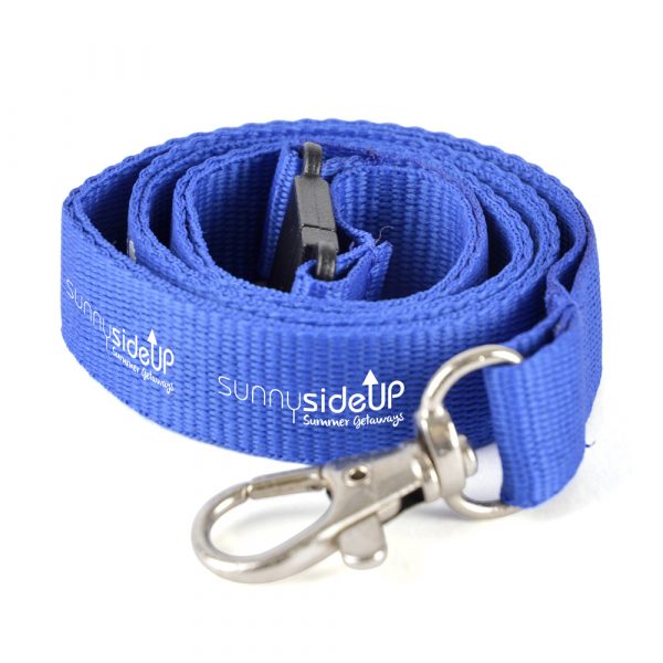 Polyester lanyard with metal hook and safety break. Size: 900 x choice of 10, 15, 20 or 25 mm width. Price shown is for 20 mm width