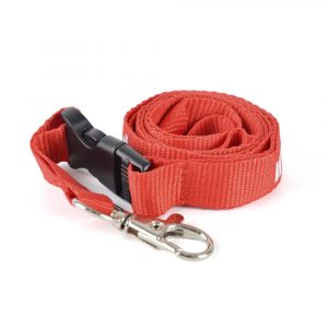 Polyester lanyard with metal hook and plastic buckle release. Size: 10 , 15, 20 or 25 mm width. Price shown is for 20 mm width