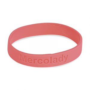 Silicone wrist band available in various colours and finishes (recessed/raised). Price includes a recessed logo.