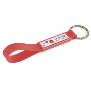 Silicone loop keyring with colour coordinated aluminium panel.