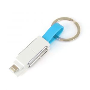 4 in 1 magnetic keychain charger with type C, OTG type C and 2 in 1 connector for micro and IOS. Includes a split ring attachment.
