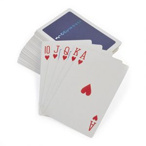 Pack of traditional plastic coated playing cards with a fantastic personalisation area on the box and on each card