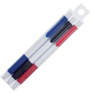 A cost effective set containing three 0.7mm ultra-smooth gel ink pens consisting of black, blue and red ink. Available in white with black, red and blue trim.