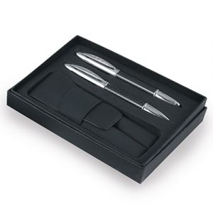 Consort box with pouch containing the Kari ball pen and rollerball