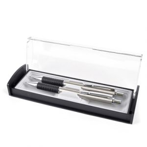 KYRON BP AND MP SET The superbly functional Kyron ball pen is offered with the matching 0.7mm pencil in our Leigh Gift Box. Box can be printed at an additional cost.