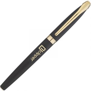 Style, elegance and a weighty feel in this capped roller pen with a real gold plate finish. Can be supplied on its own or as a set with the matching ball pen.