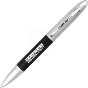 A modern-look, twist action ball pen with a carbon fibre barrel. Can be supplied on its own or as a set with the matching roller ball.