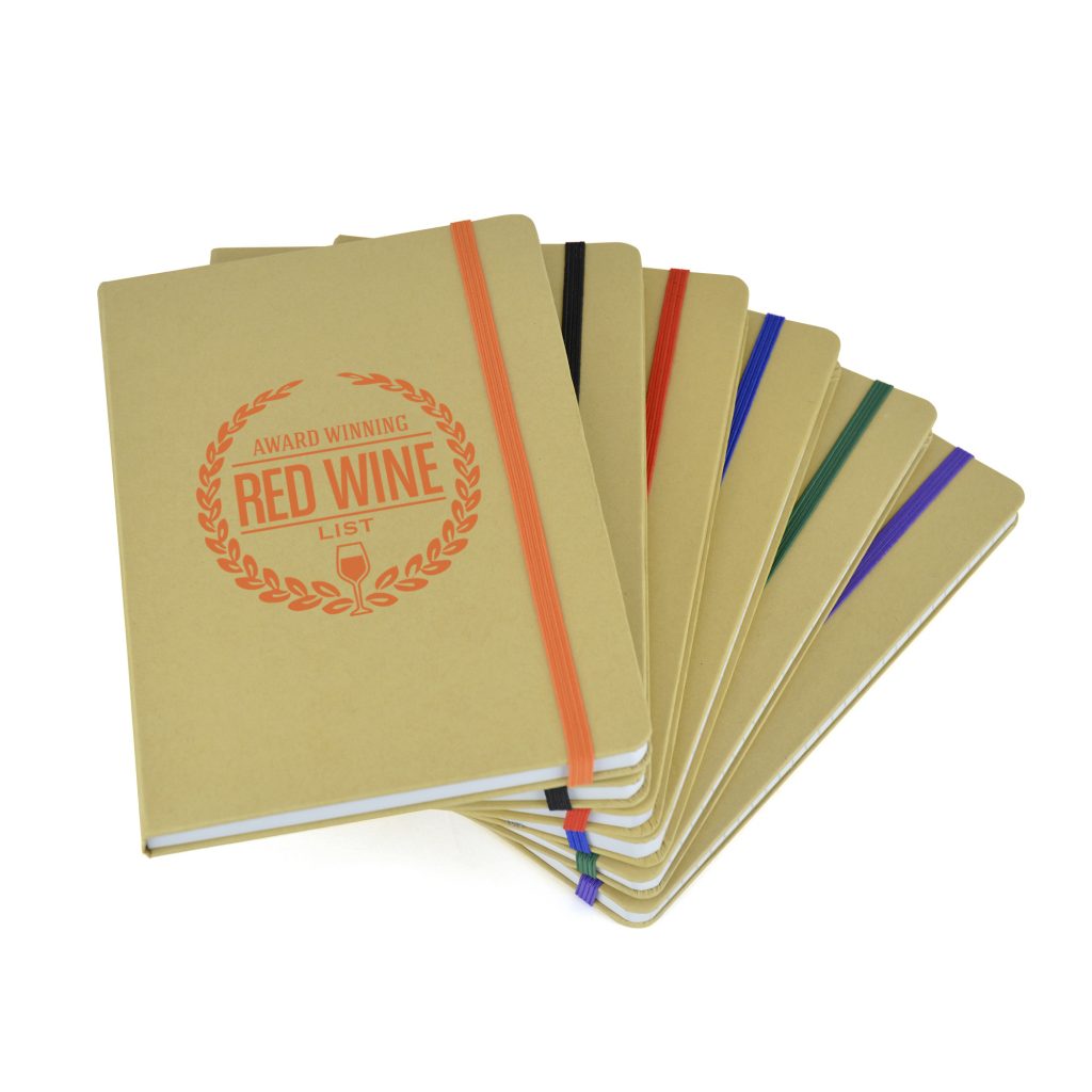 A5 Natural notebook with coloured elastic closure band and pen loop