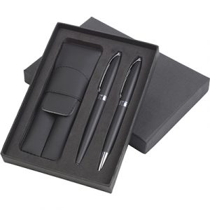 Consort box with pouch containing the Ballad Chrome ball pen and rollerball