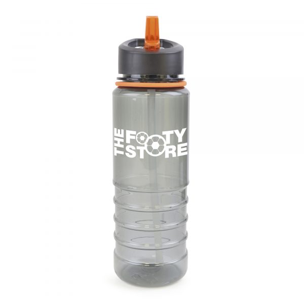 750ml single walled, transparent black, PET plastic drinks bottle with black PP plastic lid, PE plastic clear straw, coloured band and coloured AS plastic fold down sip mouth piece. BPA & PVC free. Available in 9 colours. This product replaces MG0506 & is now made from PET material.