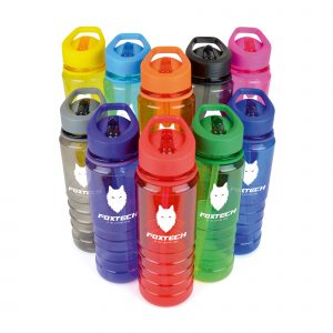 750ml single walled translucent coloured PET plastic drinks bottle with PP plastic coloured lid, PE plastic straw, coloured band and AS plastic coloured sip mouth piece. BPA & PVC free. Available in 10 colours. This product replaces MG0706 & is now made from PET material.