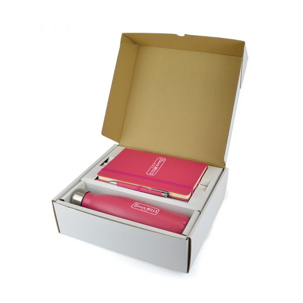 Three best-selling promo items in one gift boxed set. Each set contains the A5 Mole Notebook and perfectly colour matched ball pen alongside the double walled Ashford plus sports bottle