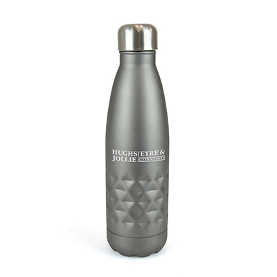 500ml double walled matt finish stainless steel drinks bottle with matching coloured lid. PP plastic lid inner