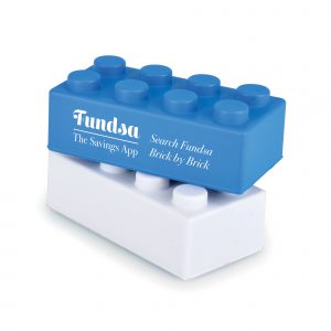 A set of 2 PU building bricks. 1 white block and 1 coloured block. Price includes 1 colour print to 1 brick only.