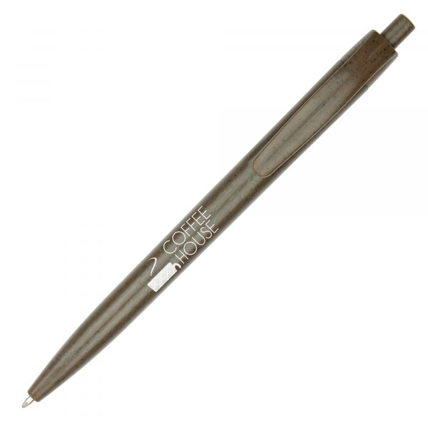 A stylish ball pen made in part from recycled coffee grind waste, therefore reducing the use of oil based plastic.