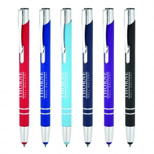 A Soft-feel stylus version of one of our most popular metal pens in a range of vibrant colours. Marking is by Engraving or digital print.