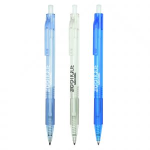 A pen made from recycled plastic bottles (Rpet). Produced in several colours with pre-printed text - "Recycled PET"