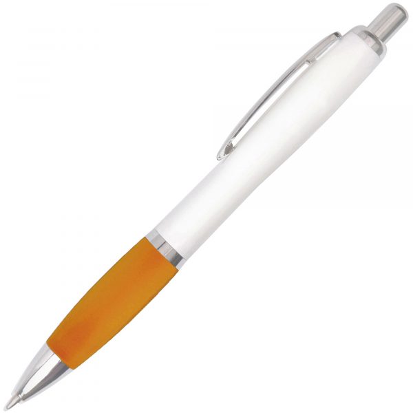 A curvy push action ball pen with a huge choice of grip colours.